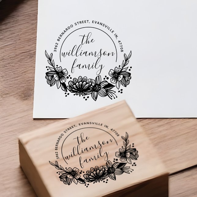 Classy Flower Botanical Family Name Return Address Rubber Stamp (Classy Flower Botanical Family Name Return Address Rubber Stamp)
