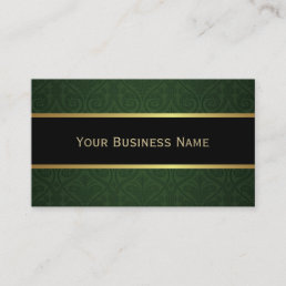 Classy Forest Green Damask Black Business Card