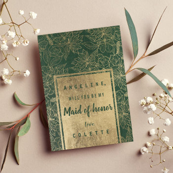 Classy Forest Green Gold Floral Maid Of Honor Invitation by kicksdesign at Zazzle