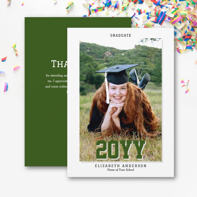 Classy Forest Green Graduate 2026 Graduation Photo Thank You Card (Creator Uploaded)