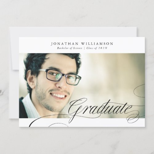 Classy Formal Elegant Script Graduate Two Photo Announcement