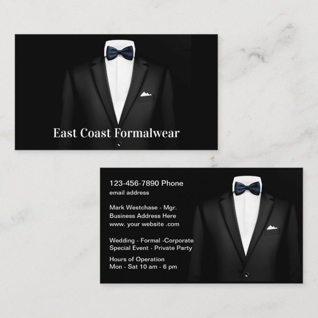 Classy Formalwear Business Cards (Front/Back)