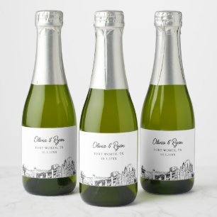 Classy Fort Worth Wedding Favor Custom Mini Sparkling Wine Label