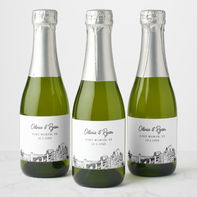 Classy Fort Worth Wedding Favor Custom Mini Sparkling Wine Label (Bottles)