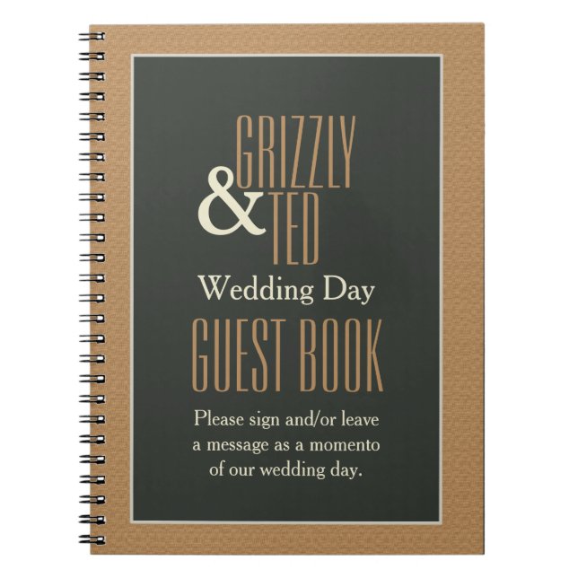 Classy Framed Brown Bear Gay Wedding Guestbook Notebook (Front)