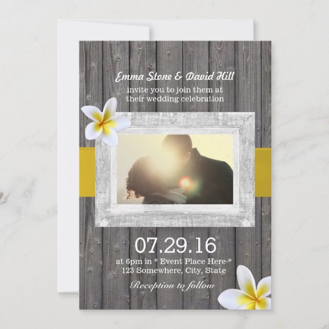 Classy Frangipani Flower Custom Photo Wedding Invitation (Front)