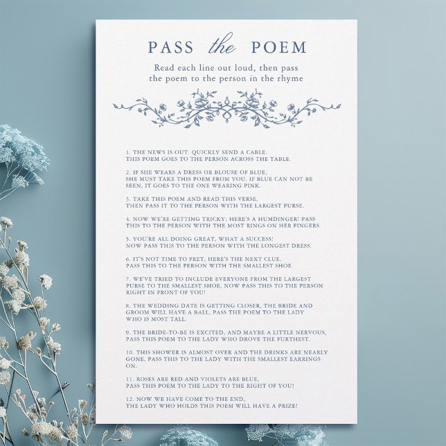 Classy French Blue Floral 'Pass the Poem' Game  (Creator Uploaded)