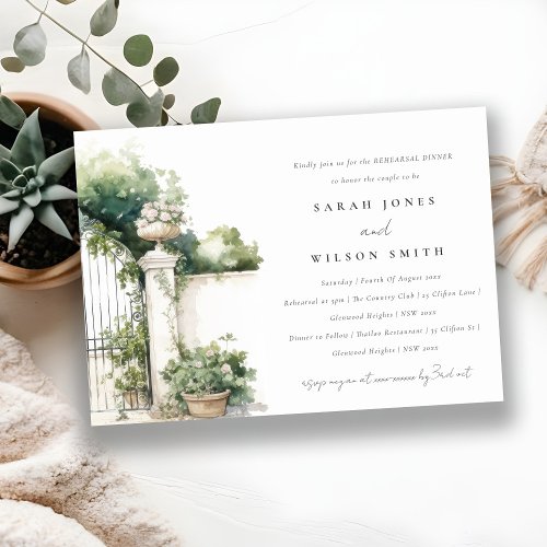 Classy French Garden Landscape Rehearsal Dinner Invitation