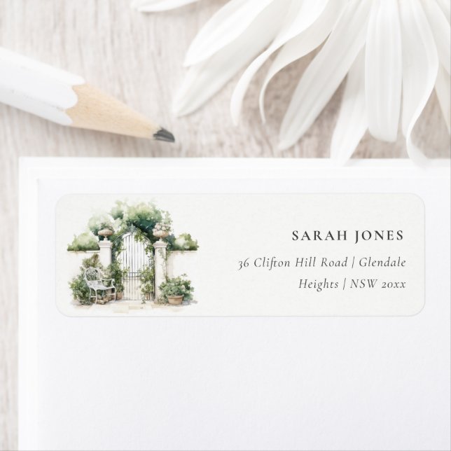 Classy French Garden Landscape Watercolor Address Label (Insitu)