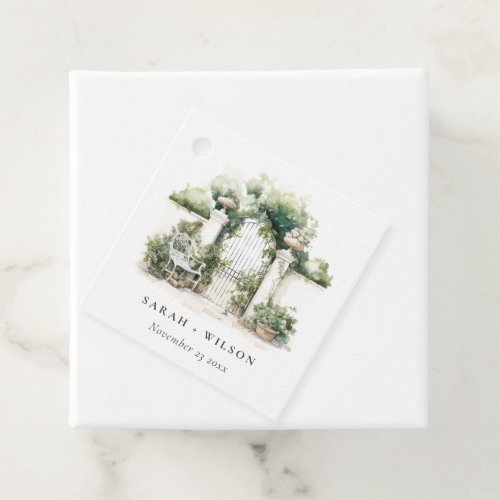 Classy French Garden Landscape Watercolor Wedding Favor Tags