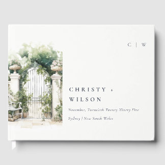 Classy French Garden Landscape Watercolor Wedding Guest Book