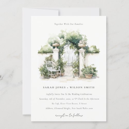 Classy French Garden Landscape Watercolor Wedding Invitation