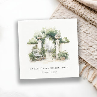 Classy French Garden Landscape Watercolor Wedding Napkins