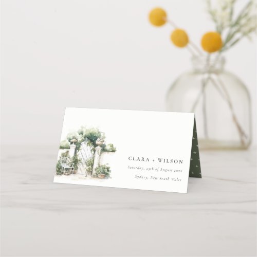 Classy French Garden Landscape Watercolor Wedding Place Card