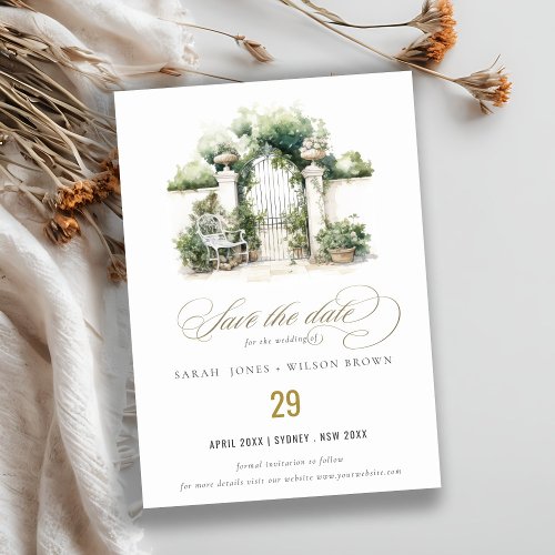 Classy French Garden Landscape Watercolor Wedding Save The Date