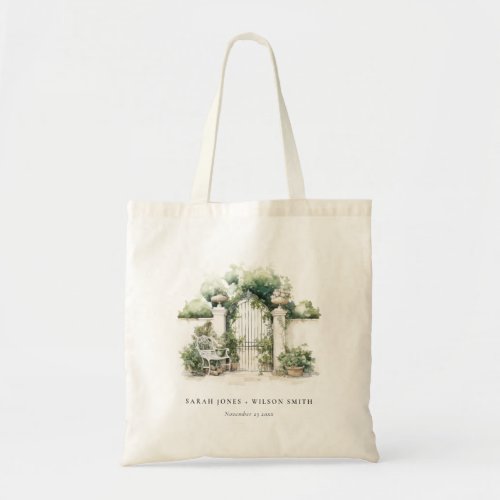 Classy French Garden Landscape Watercolor Wedding Tote Bag