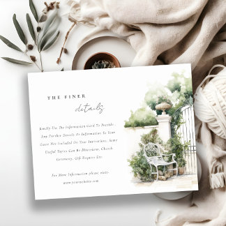 Classy French Garden Landscape Wedding Detail Enclosure Card