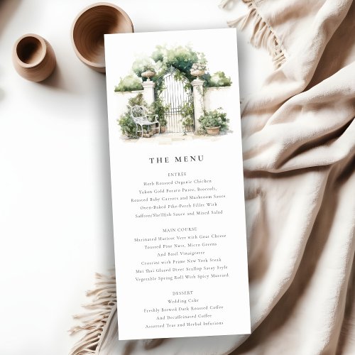 Classy French Garden Landscape Wedding Menu Card