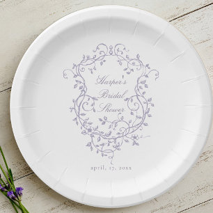Classy French Lavender Floral Crest Bridal Shower Paper Plates