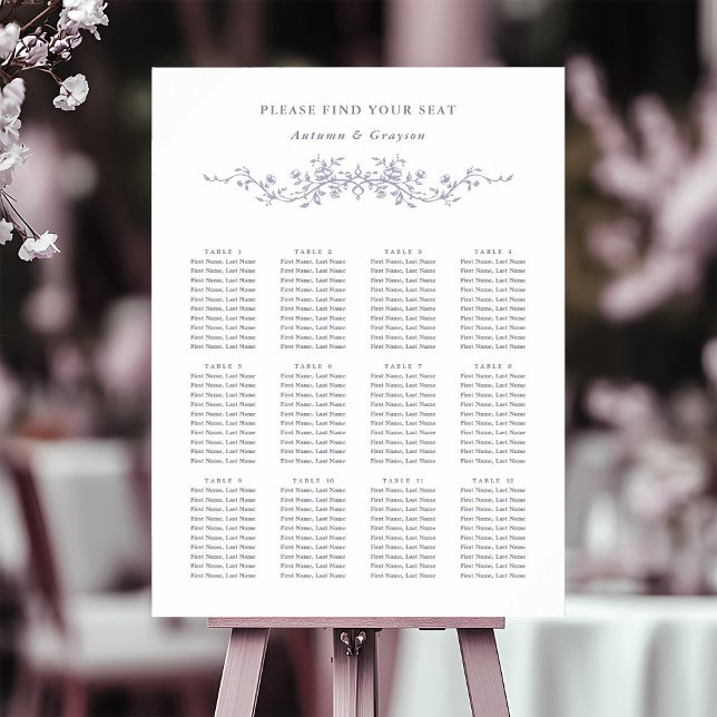 Classy French Lavender Wedding Seating Chart Foam Board (Creator Uploaded)