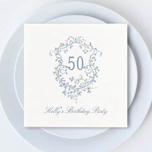 Classy French Victorian Blue 50th Birthday Party Napkins