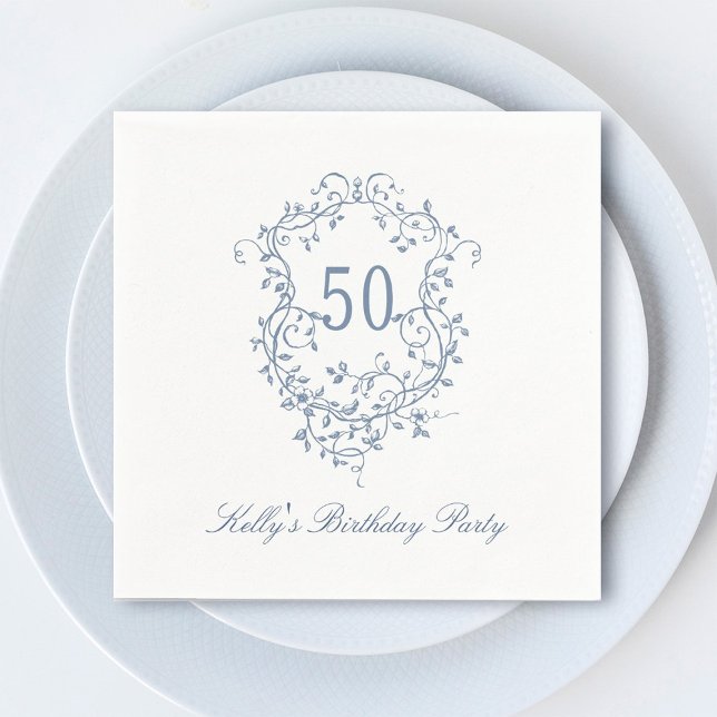 Classy French Victorian Blue 50th Birthday Party Napkins (Creator Uploaded)