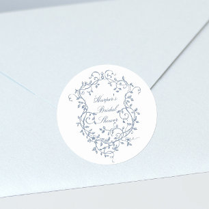 Classy French Victorian Blue Bridal Shower Classic Round Sticker