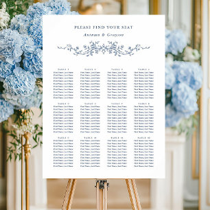 Classy French Victorian Blue Wedding Seating Chart Foam Board