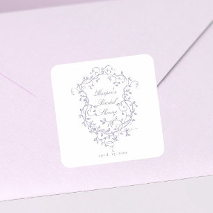 Classy French Victorian Lavender Bridal Shower Square Sticker