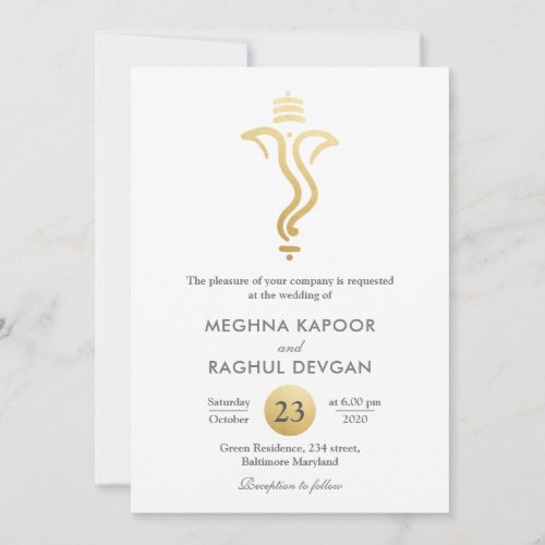 Classy Fuax Gold Foil GaneshaIndian God Wedding Invitation