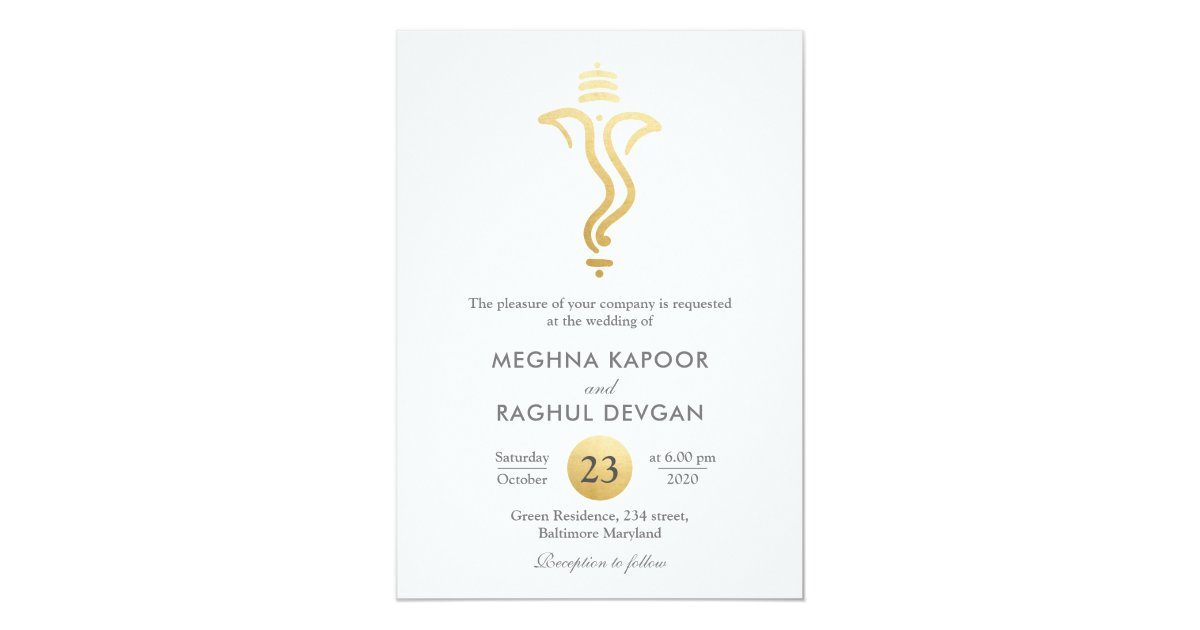 Classy Fuax Gold Foil Ganesha/Indian God Wedding Invitation