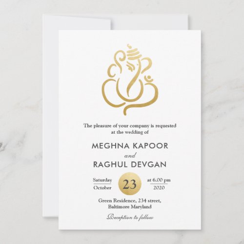 Classy Fuax Gold Foil GaneshaIndian God Wedding Invitation