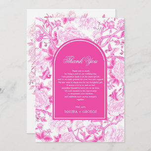 Classy Fuchsia Pink Chinoiserie Wedding Photo Thank You Card