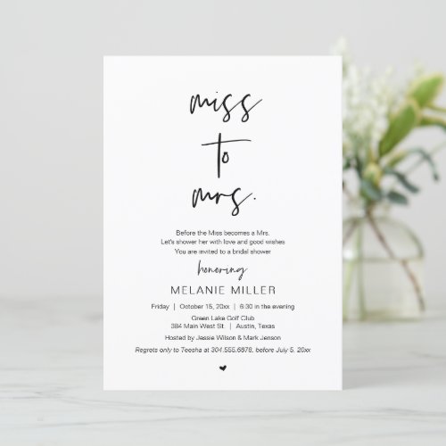 Classy Fun Minimalist Miss to Mrs Bridal Shower Invitation