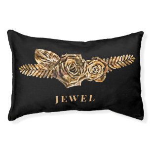  Classy Funny Black Luxury Golden Flowers Add Name Pet Bed