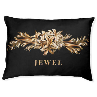 Classy Funny Black Luxury Golden Flowers Add Name Pet Bed