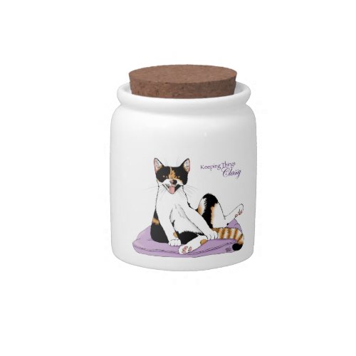 Classy Funny Calico Cat Purple Candy Jar