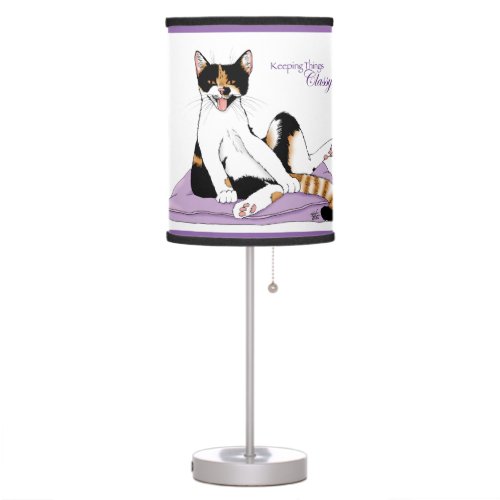 Classy Funny Calico Cat Purple Table Lamp