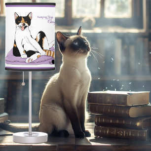 Classy Funny Calico Cat Purple Table Lamp