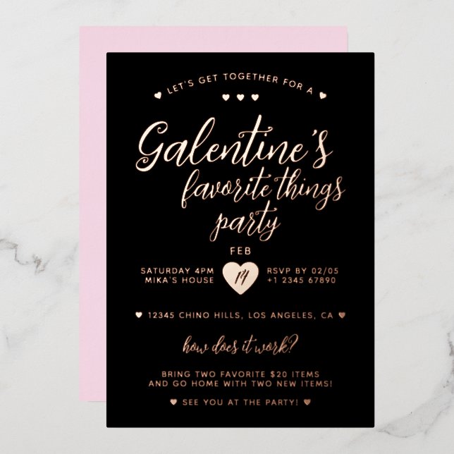 Classy Galentine's Favorite Things Party  Foil Invitation (Front/Back)