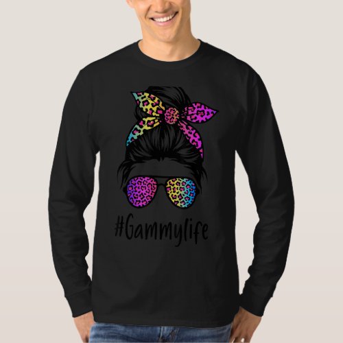 Classy Gammy life Messy Bun Rainbow Leopard Mother T_Shirt