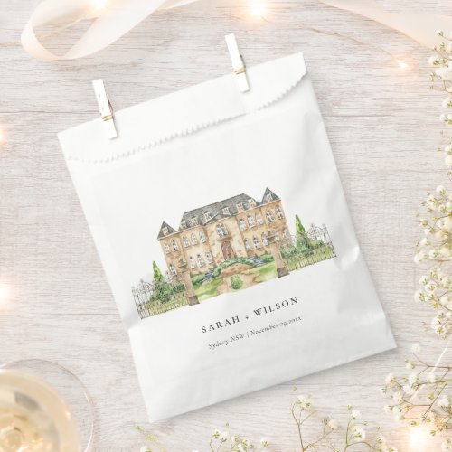 Classy Garden Chateau Manor Watercolor Wedding Favor Bag
