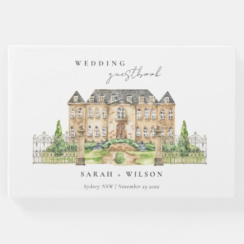 Classy Garden Chateau Manor Watercolor Wedding Guest Book