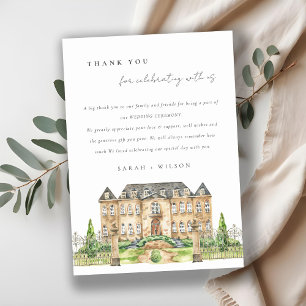Classy Garden Chateau Manor Watercolor Wedding Thank You Card