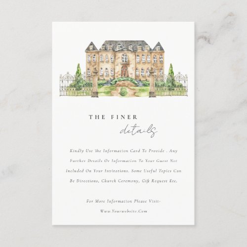 Classy Garden Chateau Watercolor Wedding Details Enclosure Card