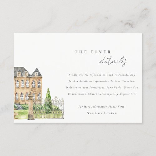 Classy Garden Chateau Watercolor Wedding Details Enclosure Card