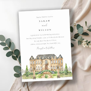 Classy Garden Chateau Watercolor Wedding Invite