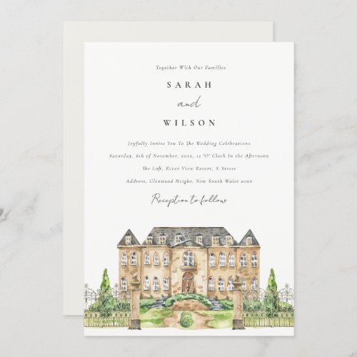 Classy Garden Chateau Watercolor Wedding Invite