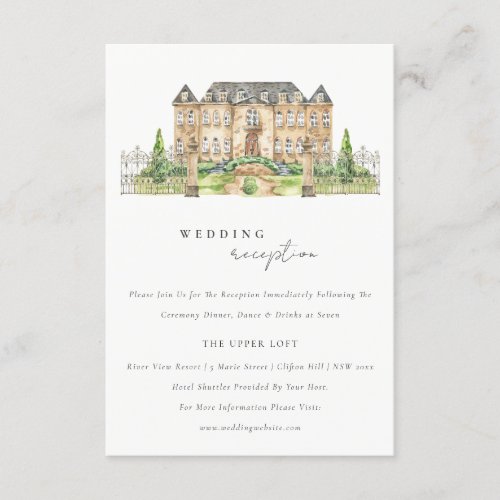 Classy Garden Chateau Watercolor Wedding Reception Enclosure Card