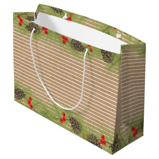 Classy Garland Wreath On Faux Brown Kraft Large Gift Bag (Back Angled)